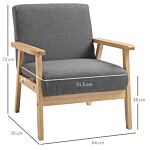 Homcom Minimalistic Accent Chair Wood Frame W/thick Linen Cushions Wide Seat Mid Century Armchair Home Furniture Bedroom Office Grey