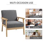 Homcom Minimalistic Accent Chair Wood Frame W/thick Linen Cushions Wide Seat Mid Century Armchair Home Furniture Bedroom Office Grey