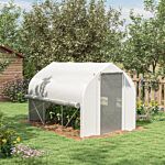 Outsunny 3 X 2m Walk-in Polytunnel Greenhouse, Zipped Roll Up Sidewalls, Mesh Door, Mesh Windows, Tunnel Warm House Tent W/ Pe Cover, White