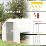 Outsunny 3 X 2m Walk-in Polytunnel Greenhouse, Zipped Roll Up Sidewalls, Mesh Door, Mesh Windows, Tunnel Warm House Tent W/ Pe Cover, White