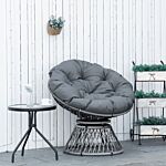 Outsunny 360° Swivel Rattan Papasan Moon Bowl Chair Round Lounge Garden Wicker Basket Seat With Padded Cushion Oversized For Outdoor Indoor, Grey