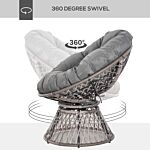 Outsunny 360° Swivel Rattan Papasan Moon Bowl Chair Round Lounge Garden Wicker Basket Seat With Padded Cushion Oversized For Outdoor Indoor, Grey