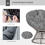 Outsunny 360° Swivel Rattan Papasan Moon Bowl Chair Round Lounge Garden Wicker Basket Seat With Padded Cushion Oversized For Outdoor Indoor, Grey