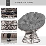 Outsunny 360° Swivel Rattan Papasan Moon Bowl Chair Round Lounge Garden Wicker Basket Seat With Padded Cushion Oversized For Outdoor Indoor, Grey