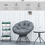 Outsunny 360° Swivel Rattan Papasan Moon Bowl Chair Round Lounge Garden Wicker Basket Seat With Padded Cushion Oversized For Outdoor Indoor, Grey