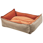 Pet Bed Orange Beige Polyester 70 X 60 Cm Velvet Rectangular Dog Cat Soft Cuddler Cushion Living Room Bedroom Beliani