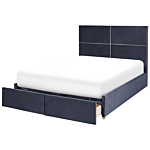Bed Frame Black Velvet Eu Double Size 4ft6 With Storage And Drawers Glamour Modern Style Beliani