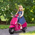 Aiyaplay 12v Vespa Licensed Kids Electric Motorbike W/ Music, Headlights, Fm Radio, For 3-6 Years - Pink