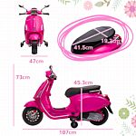 Aiyaplay 12v Vespa Licensed Kids Electric Motorbike W/ Music, Headlights, Fm Radio, For 3-6 Years - Pink