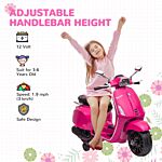 Aiyaplay 12v Vespa Licensed Kids Electric Motorbike W/ Music, Headlights, Fm Radio, For 3-6 Years - Pink