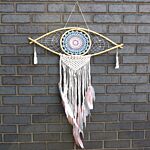 Protection Dream Catcher - Lrg Macrame Eye Blue/ White/pink