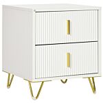 Homcom Bedside Table With 2 Drawers, Side End Table, Nightstand With Metal Frame For Living Room, Bedroom, White