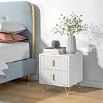 Homcom Bedside Table With 2 Drawers, Side End Table, Nightstand With Metal Frame For Living Room, Bedroom, White