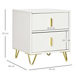 Homcom Bedside Table With 2 Drawers, Side End Table, Nightstand With Metal Frame For Living Room, Bedroom, White