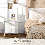 Homcom Bedside Table With 2 Drawers, Side End Table, Nightstand With Metal Frame For Living Room, Bedroom, White