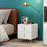 Homcom Bedside Table With 2 Drawers, Side End Table, Nightstand With Metal Frame For Living Room, Bedroom, White