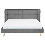 Bed Frame Grey Velvet Tufted Upholstery Light Wood Legs Eu King Size 5ft3 Slatted With Adjustable Wingback Headboard Beliani