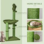 Pawhut Cat Tower Kitten Activity Center Cactus Shape With Scratching Post Hammock Bed Dangling Ball Toy