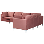 Left Hand Modular Corner Sofa Pink Velvet 6 Seater L-shaped Silver Metal Legs Glamour Style Beliani