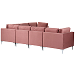 Left Hand Modular Corner Sofa Pink Velvet 6 Seater L-shaped Silver Metal Legs Glamour Style Beliani