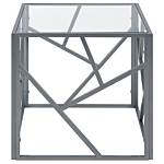 Side Table Transparent Glass Top Silver Metal Frame Cube 50 X 50 Cm Glam Modern Beliani