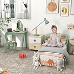 Zonekiz Toddler Bed Frame, Kids Dressing Table With Mirror And Stool, Cute Animal Design Kids Bedroom Furniture Set For Ages 3-6 Years, Green