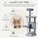 Pawhut Cat Tree Tower 112cm Climbing Kitten Activity Center With Jute Scratching Post Perch Hanging Ball Toy Teasing Rope Dark Grey