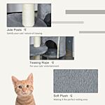 Pawhut Cat Tree Tower 112cm Climbing Kitten Activity Center With Jute Scratching Post Perch Hanging Ball Toy Teasing Rope Dark Grey