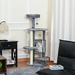 Pawhut Cat Tree Tower 112cm Climbing Kitten Activity Center With Jute Scratching Post Perch Hanging Ball Toy Teasing Rope Dark Grey