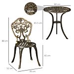 Outsunny 3 Piece Cast Aluminium Garden Bistro Set For 2 With Parasol Hole, Outdoor Coffee Table Set, Two Armless Chairs And Round Coffee Table