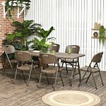 Outsunny Patio 7 Pcs Resin Rattan Dining Set, Foldable Chairs And Table W/ Hdpe Molding Process, Portable, Space-saving For Indoor Outdoor Dark Brown