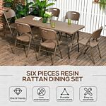 Outsunny Patio 7 Pcs Resin Rattan Dining Set, Foldable Chairs And Table W/ Hdpe Molding Process, Portable, Space-saving For Indoor Outdoor Dark Brown