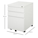 Vinsetto 3-drawer Mobile Vertical File Cabinet, Lockable Mobile Vertical File Cabinet, Under Desk Rolling Storage Cabinet, White