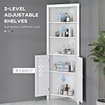 Kleankin Triangle Bathroom Cabinet, Corner Bathroom Storage Unit With Cupboard And 3-tier Shelves, Free Standing, White