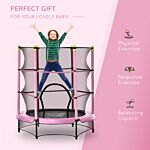 Homcom 5.2ft Kids Trampoline With Safety Enclosure, Indoor Outdoor Toddler Trampoline For Ages 3-10 Years, Pink
