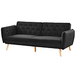 Sofa Bed Black Velvet Upholstered Convertible Couch Modern Design Buttoned Backrest Beliani