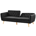 Sofa Bed Black Velvet Upholstered Convertible Couch Modern Design Buttoned Backrest Beliani