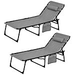 Outsunny Foldable Sun Lounger Set With 5-level Reclining Back, Outdoor Tanning Chairs W/ Padded Seat, Outdoor Sun Loungers With Side Pocket