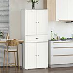 Homcom Freestanding Tall Kitchen Cupboard Storage Cabinets With Drawer And 3 Adjustable Shelves For Dining Room, Living Room, White