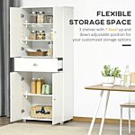 Homcom Freestanding Tall Kitchen Cupboard Storage Cabinets With Drawer And 3 Adjustable Shelves For Dining Room, Living Room, White