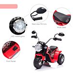 Homcom Kids Electric Motorcycle Ride-on Toy 3-wheels Battery Powered Motorbike Rechargeable 6v With Horn Headlights Motorbike For 18 - 36 Months Red