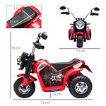 Homcom Kids Electric Motorcycle Ride-on Toy 3-wheels Battery Powered Motorbike Rechargeable 6v With Horn Headlights Motorbike For 18 - 36 Months Red