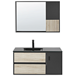 4 Piece Bathroom Furniture Set Black Mdf 100 Cm Cabinet Ceramic Basin Hanging Cabinet With Mirror Beliani