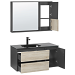 4 Piece Bathroom Furniture Set Black Mdf 100 Cm Cabinet Ceramic Basin Hanging Cabinet With Mirror Beliani