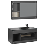 4 Piece Bathroom Furniture Set Black Mdf 100 Cm Cabinet Ceramic Basin Hanging Cabinet With Mirror Beliani