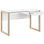 Home Desk White Wooden Drawer Storage Light Wood Glass Table Top 120 X 60 Cm Minimalist Design Beliani