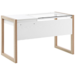 Home Desk White Wooden Drawer Storage Light Wood Glass Table Top 120 X 60 Cm Minimalist Design Beliani