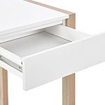 Home Desk White Wooden Drawer Storage Light Wood Glass Table Top 120 X 60 Cm Minimalist Design Beliani