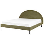 Bed Green Boucle Polyester Fabric Eu King Size 6ft Slatted Base Half-round Headboard Minimalist Retro Design Bedroom Beliani