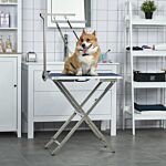 Pawhut Foldable Pet Grooming Arm With Clamp, 29" Height Adjustable Dog Grooming Holder For Table With 2 Haunch Holders, Grooming Loop For Medium Dogs